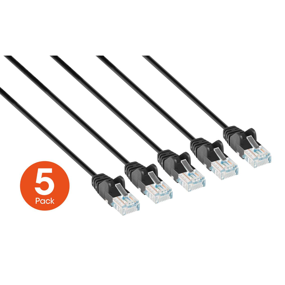Cat6 U/UTP Slim Network Patch Cable, 25 ft., Black, 5-Pack Image 2