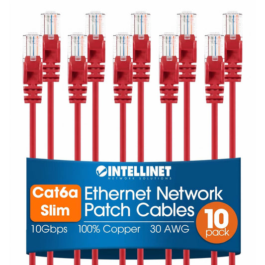 Cat6a U/UTP Slim Network Patch Cable, 0.5 ft., Red, 10-Pack Image 1