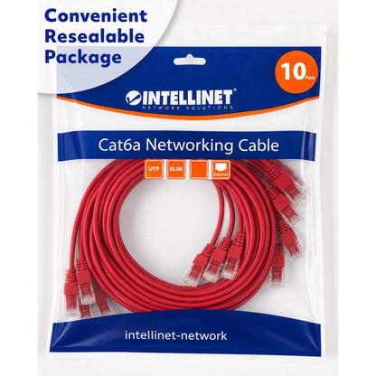 Cat6a U/UTP Slim Network Patch Cable, 0.5 ft., Red, 10-Pack Packaging Image 2