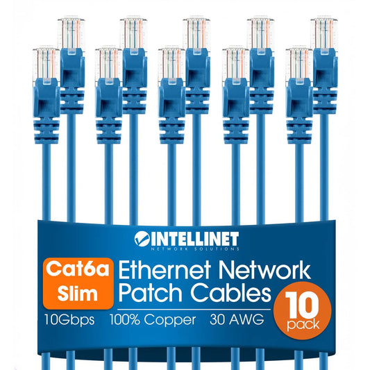 Cat6a U/UTP Slim Network Patch Cable, 1 ft., Blue, 10-Pack Image 1