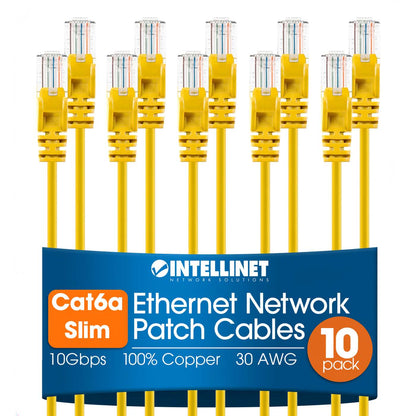 Cat6a U/UTP Slim Network Patch Cable, 1 ft., Yellow, 10-Pack Image 1