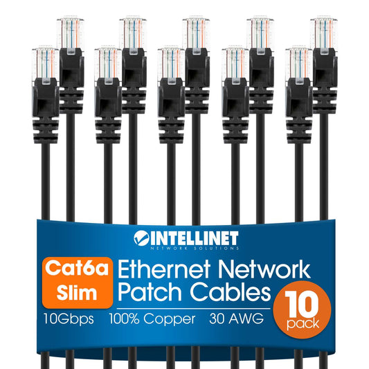 Cat6a U/UTP Slim Network Patch Cable, 10 ft., Black, 10-Pack Image 1