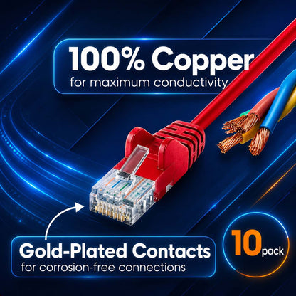 Cat6a U/UTP Slim Network Patch Cable, 10 ft., Red, 10-Pack Image 4