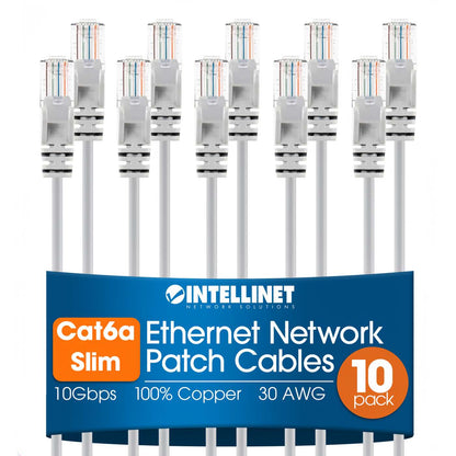Cat6a U/UTP Slim Network Patch Cable, 14 ft., White, 10-Pack Image 1