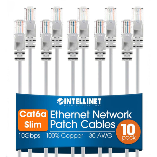Cat6a U/UTP Slim Network Patch Cable, 14 ft., White, 10-Pack Image 1