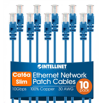 Cat6a U/UTP Slim Network Patch Cable, 3 ft., Blue, 10-Pack Image 1