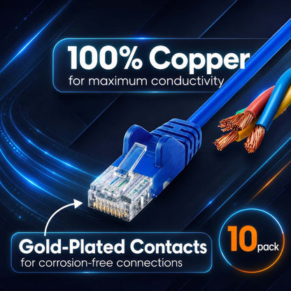 Cat6a U/UTP Slim Network Patch Cable, 3 ft., Blue, 10-Pack Image 4