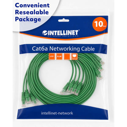 Cat6a U/UTP Slim Network Patch Cable, 3 ft., Green, 10-Pack Packaging Image 2