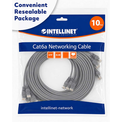 Cat6a U/UTP Slim Network Patch Cable, 3 ft., Grey, 10-Pack Packaging Image 2