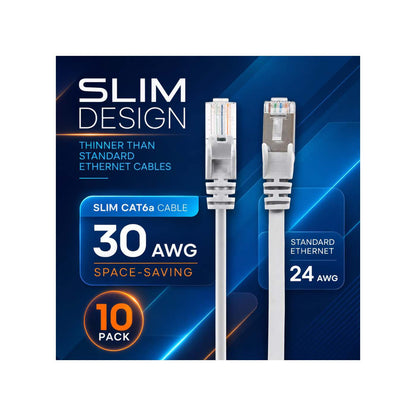 Cat6a U/UTP Slim Network Patch Cable, 3 ft., White, 10-Pack Image 3