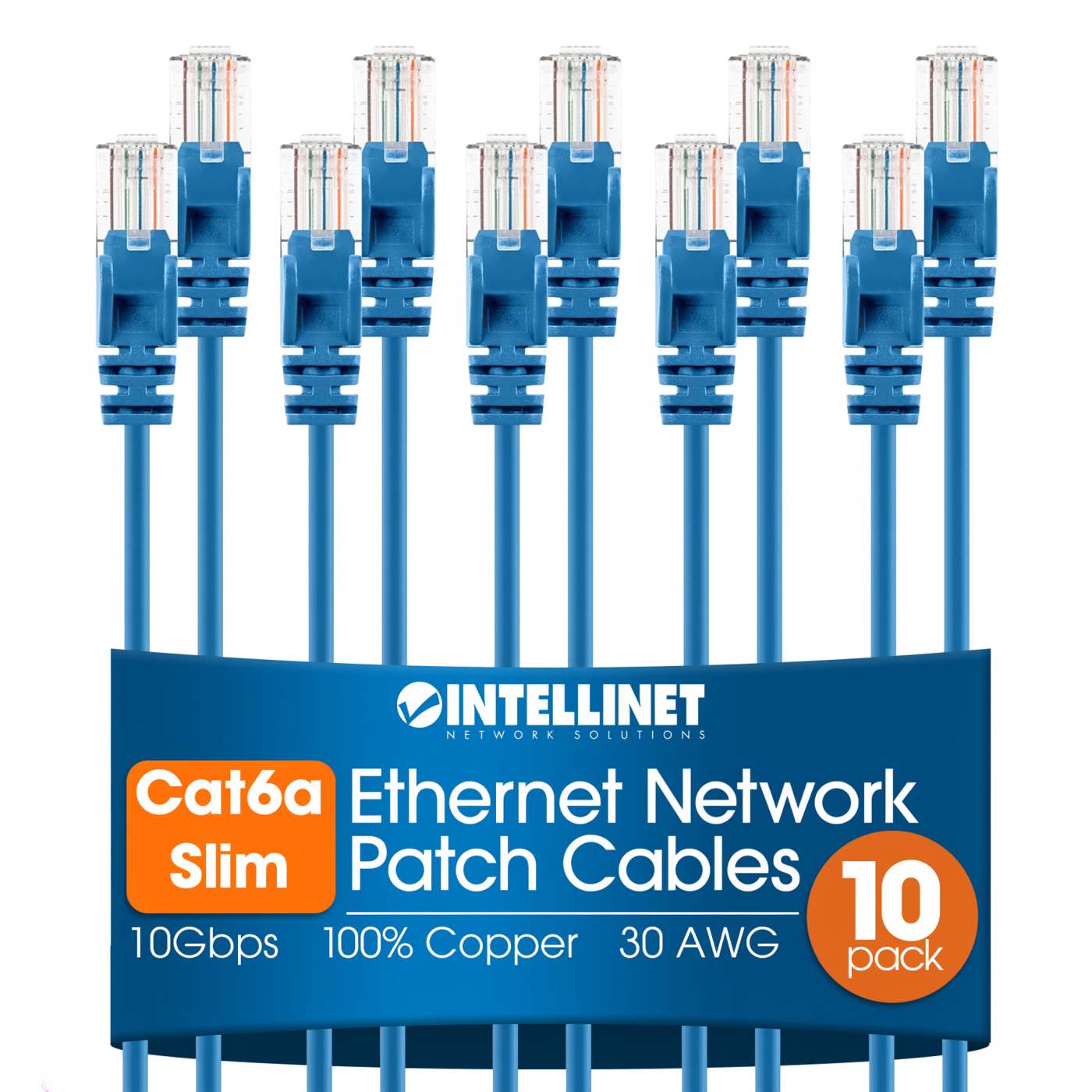 Cat6a U/UTP Slim Network Patch Cable, 5 ft., Blue, 10-Pack Image 1
