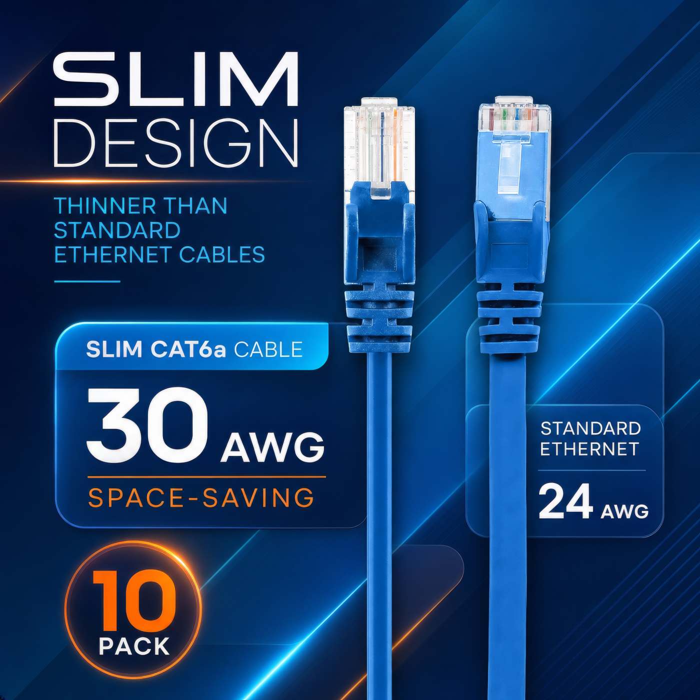 Cat6a U/UTP Slim Network Patch Cable, 5 ft., Blue, 10-Pack Image 3
