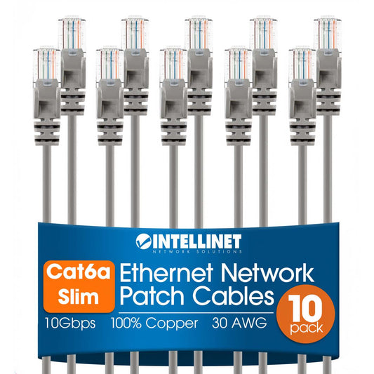 Cat6a U/UTP Slim Network Patch Cable, 5 ft., Grey, 10-Pack Image 1