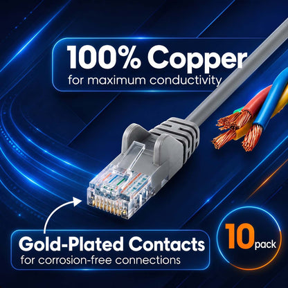 Cat6a U/UTP Slim Network Patch Cable, 5 ft., Grey, 10-Pack Image 4