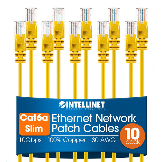 Cat6a U/UTP Slim Network Patch Cable, 5 ft., Yellow, 10-Pack Image 1