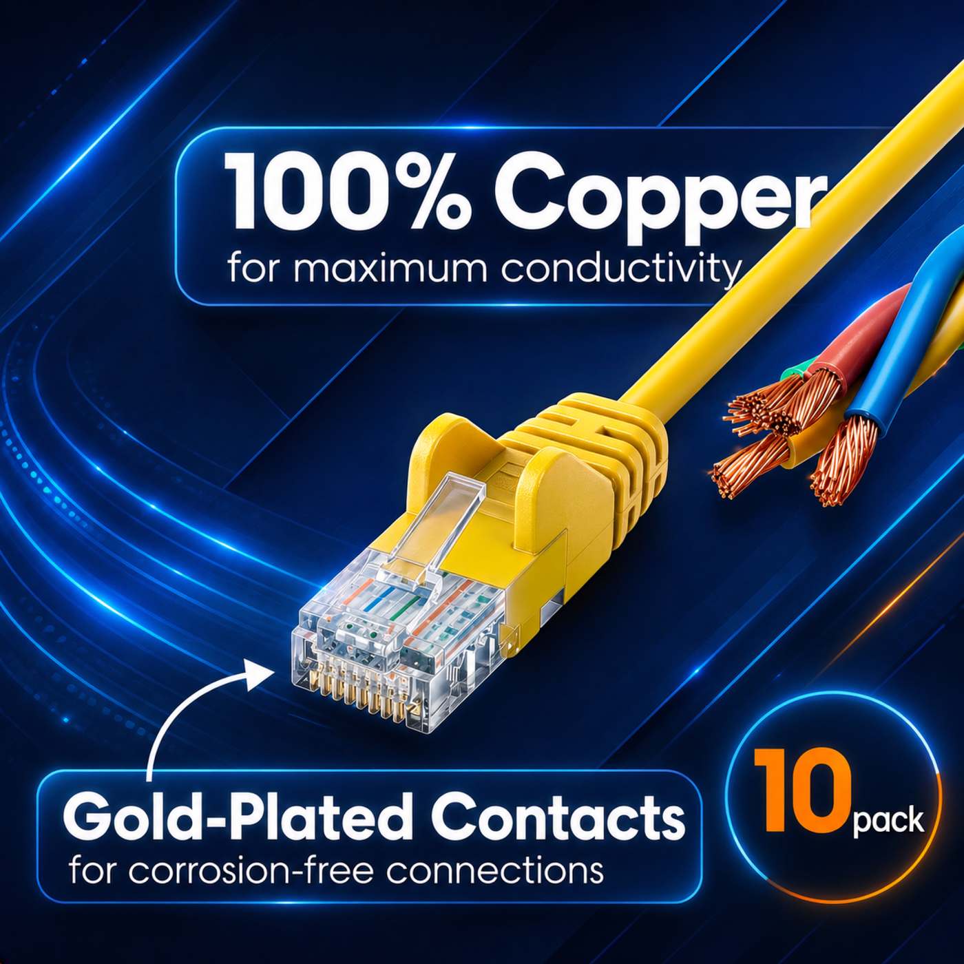 Cat6a U/UTP Slim Network Patch Cable, 5 ft., Yellow, 10-Pack Image 4