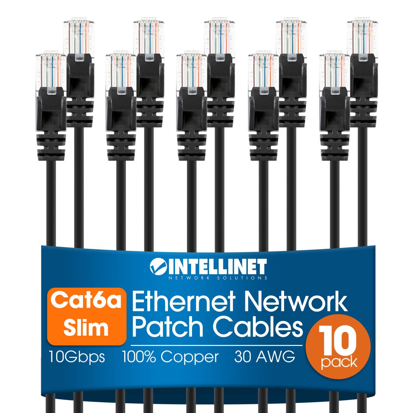 Cat6a U/UTP Slim Network Patch Cable, 7 ft., Black, 10-Pack Image 1