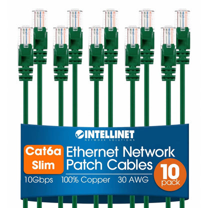 Cat6a U/UTP Slim Network Patch Cable, 7 ft., Green, 10-Pack Image 1