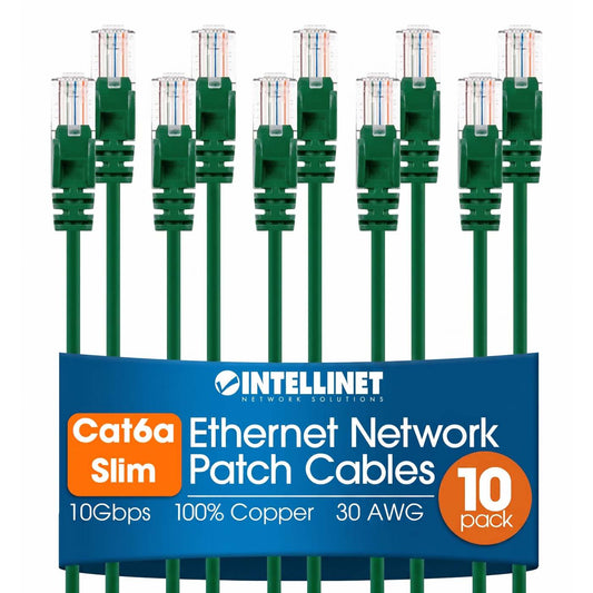 Cat6a U/UTP Slim Network Patch Cable, 7 ft., Green, 10-Pack Image 1