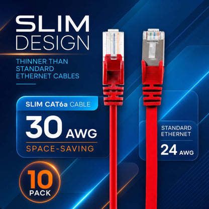 Cat6a U/UTP Slim Network Patch Cable, 7 ft., Red, 10-Pack Image 3