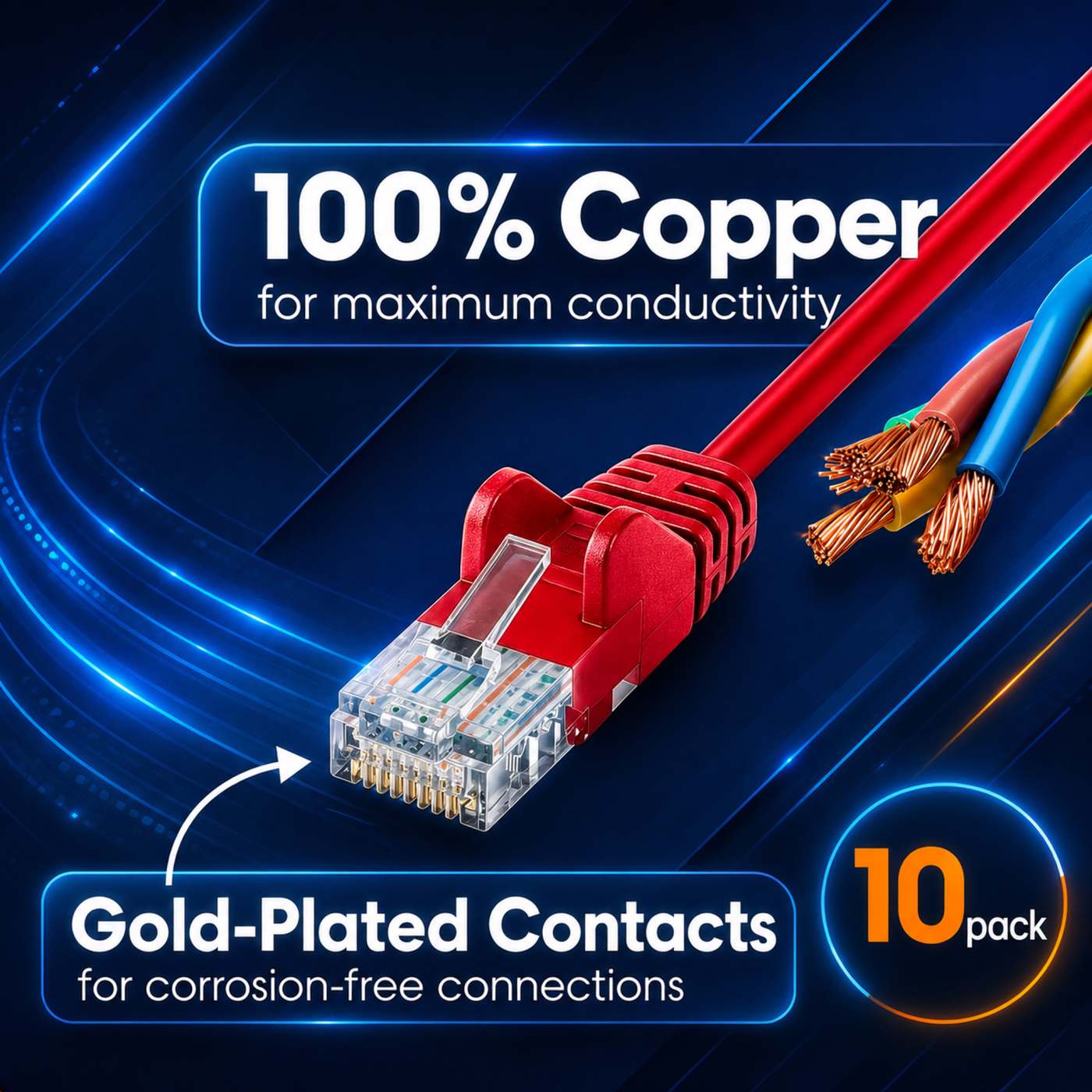 Cat6a U/UTP Slim Network Patch Cable, 7 ft., Red, 10-Pack Image 4