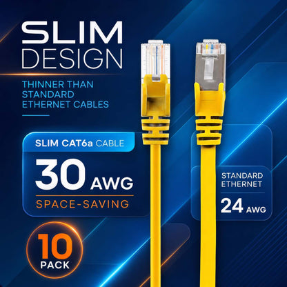 Cat6a U/UTP Slim Network Patch Cable, 7 ft., Yellow, 10-Pack Image 3
