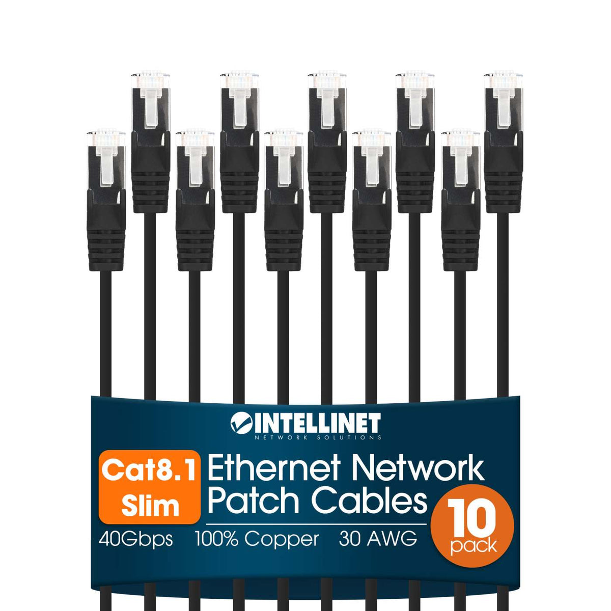 Cat8.1 U/FTP Slim Network Patch Cable, 0.5 ft., Black, 10-Pack Image 1