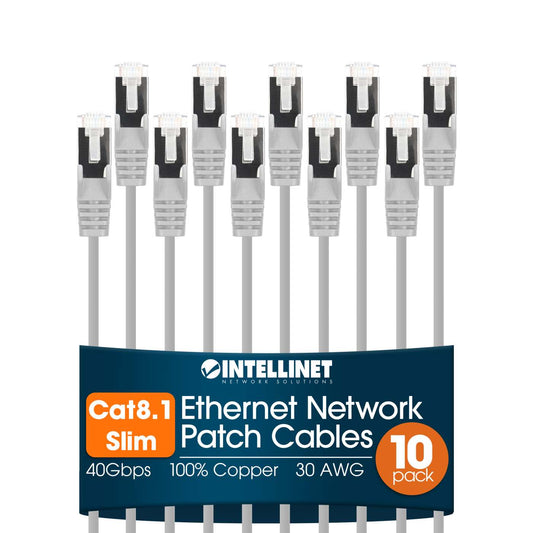 Cat8.1 U/FTP Slim Network Patch Cable, 0.5 ft., White, 10-Pack Image 1