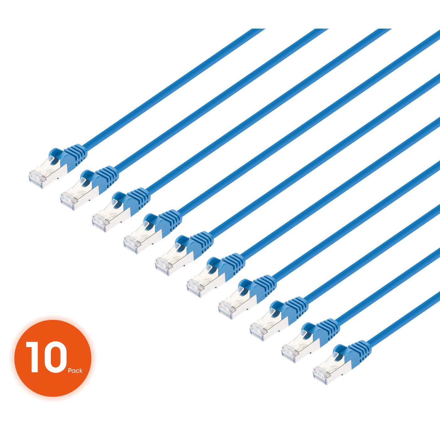 Cat8.1 U/FTP Slim Network Patch Cable, 10 ft., Blue, 10-Pack Image 1