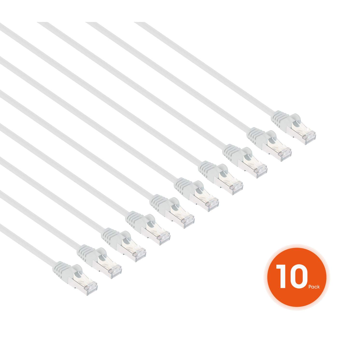 Cat8.1 U/FTP Slim Network Patch Cable, 10 ft., White, 10-Pack Image 3