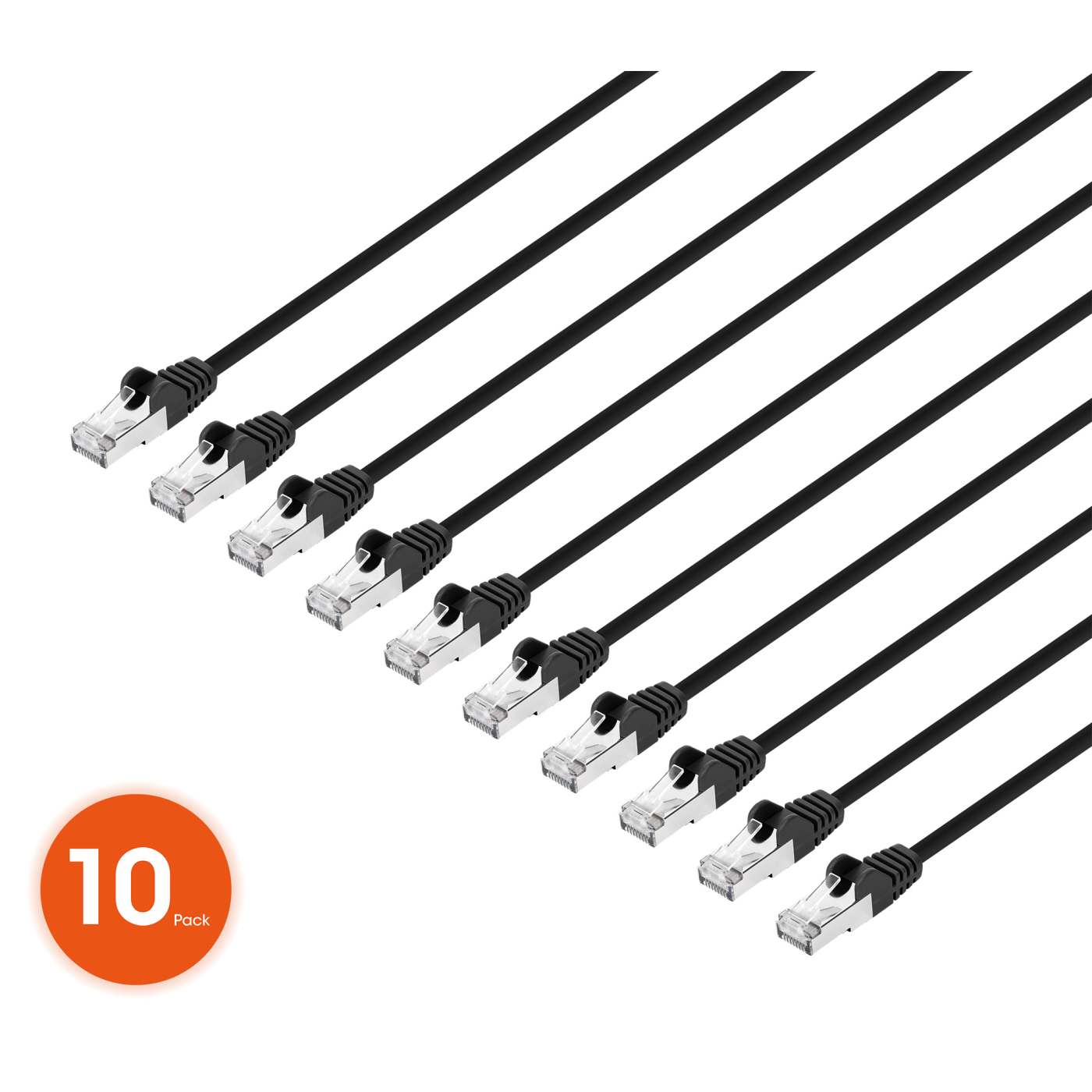 Cat8.1 U/FTP Slim Network Patch Cable, 14 ft., Black, 10-Pack Image 1