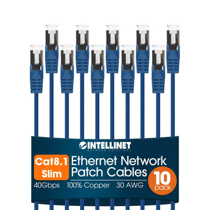 Cat8.1 U/FTP Slim Network Patch Cable, 1.5 ft., Blue, 10-Pack Image 1