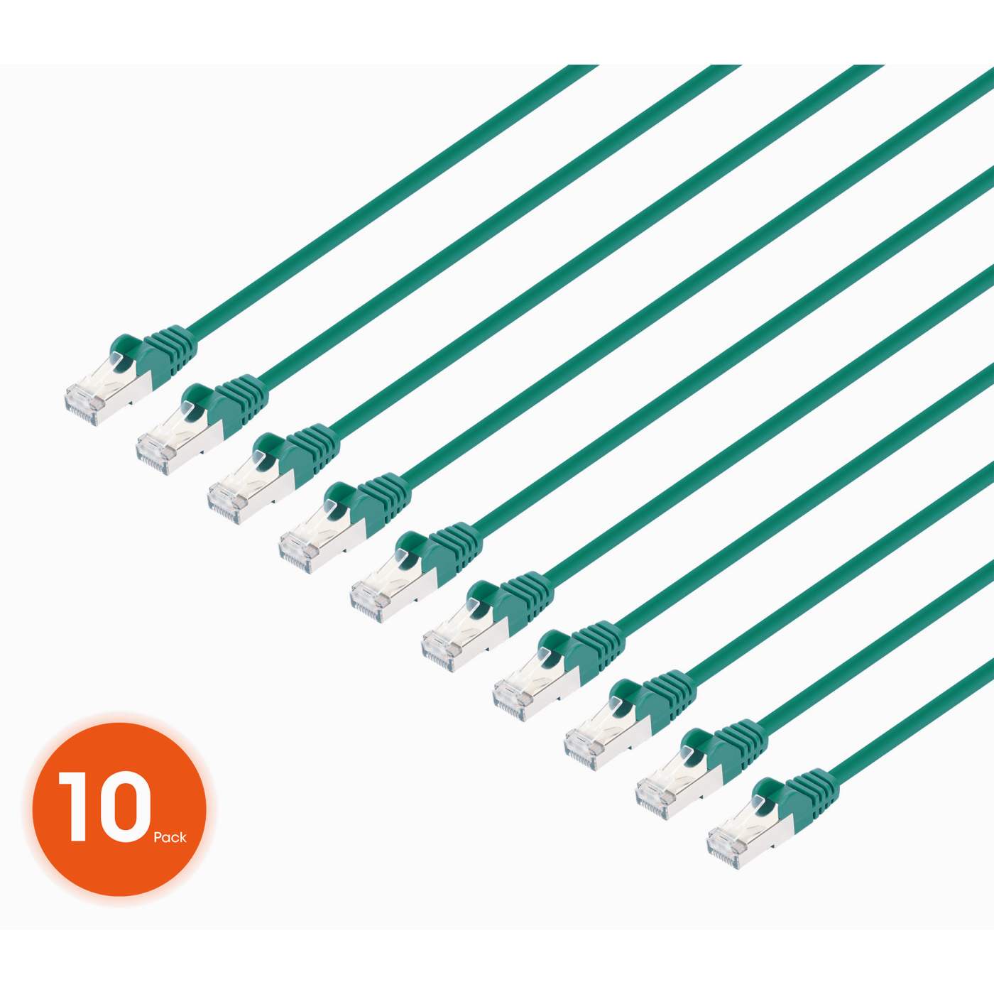 Cat8.1 U/FTP Slim Network Patch Cable, 1.5 ft., Green, 10-Pack Image 1