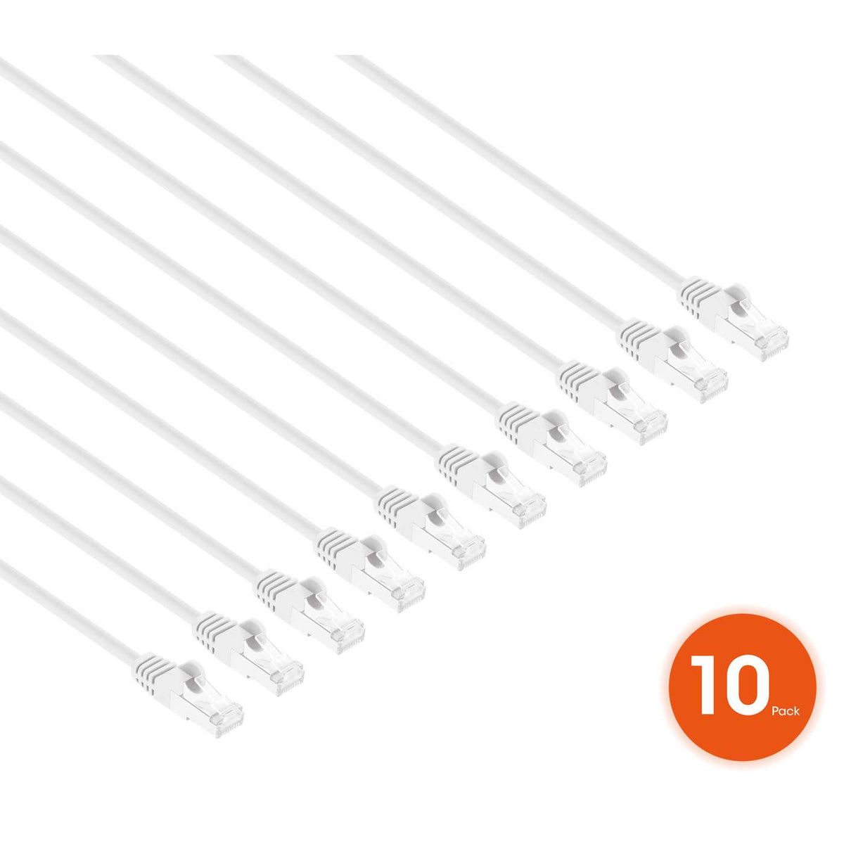 Cat8.1 U/FTP Slim Network Patch Cable, 3 ft., White, 10-Pack Image 2