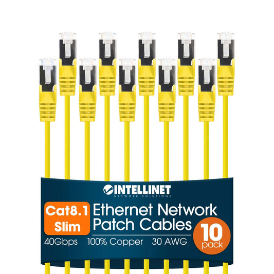 Cat8.1 U/FTP Slim Network Patch Cable, 3 ft., Yellow, 10-Pack Image 1