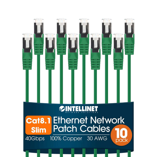 Cat8.1 U/FTP Slim Network Patch Cable, 7 ft., Green, 10-Pack Image 1
