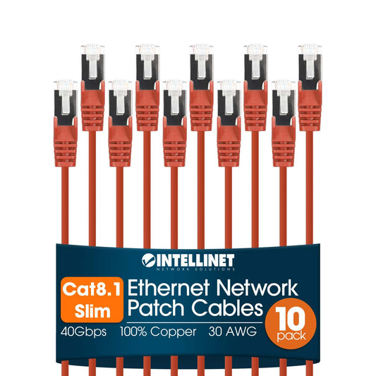Cat8.1 U/FTP Slim Network Patch Cable, 7 ft., Red, 10-Pack Image 1