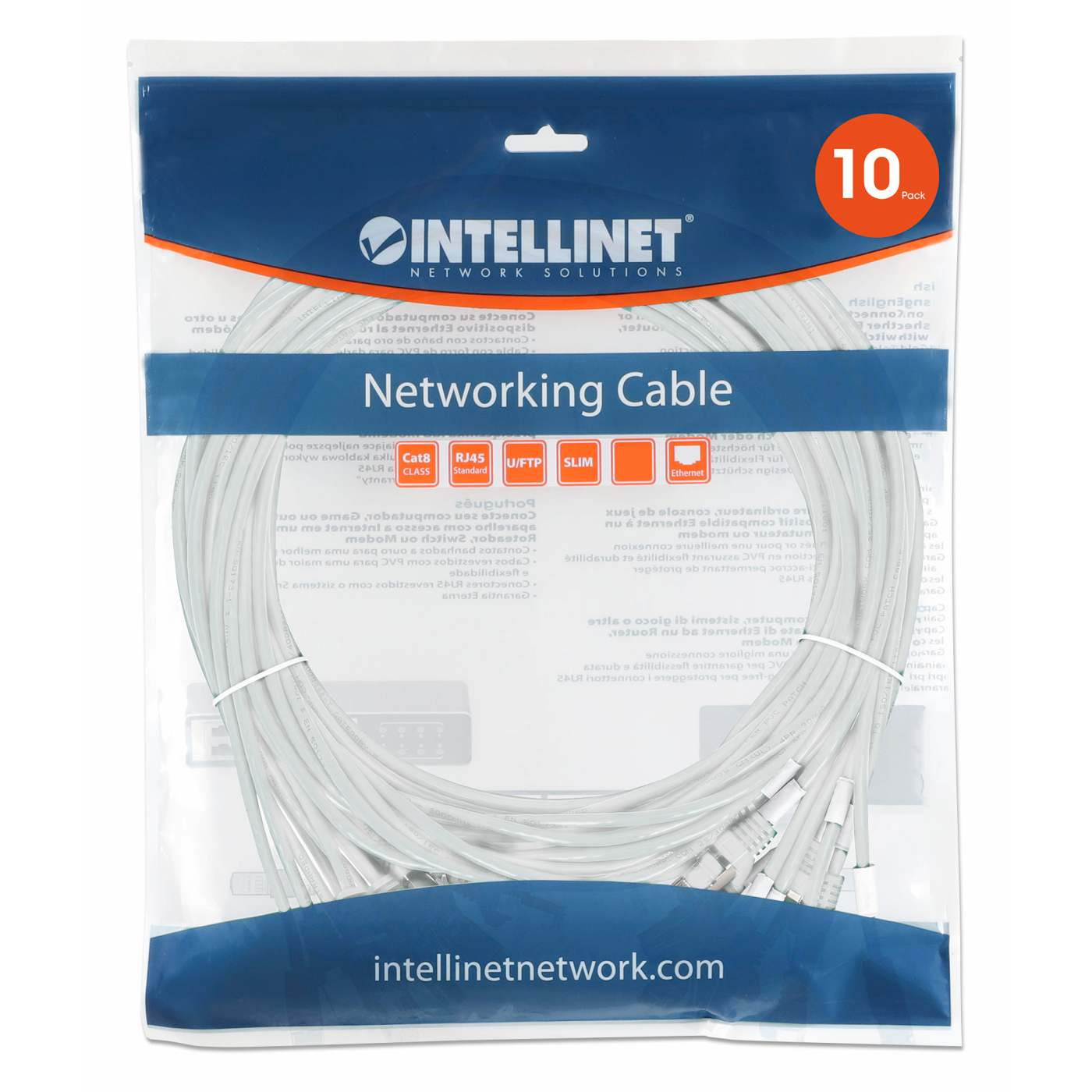 Cat8.1 U/FTP Slim Network Patch Cable, 7 ft., White, 10-Pack Packaging Image 2