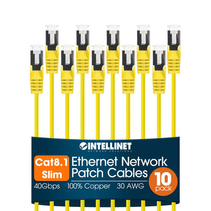 Cat8.1 U/FTP Slim Network Patch Cable, 7 ft., Yellow, 10-Pack Image 1