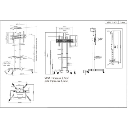 Economy Height-Adjustable Multimedia TV Cart Image 13