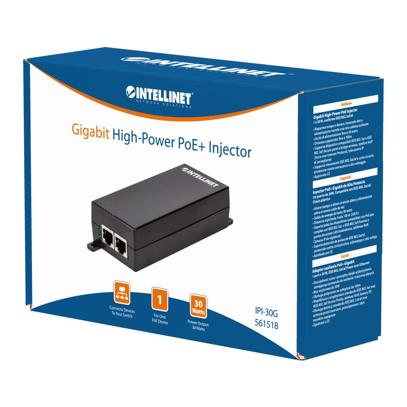 Gigabit High-Power PoE+ Injector 30W Packaging Image 2