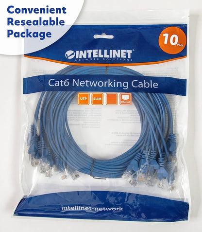 Cat6 U/UTP Slim Network Patch Cable, 14 ft., Blue, 10-Pack