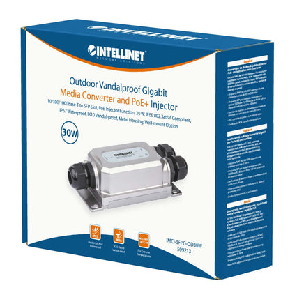 Outdoor Vandalproof Gigabit Media Converter and PoE+ Injector 30W Packaging Image 2