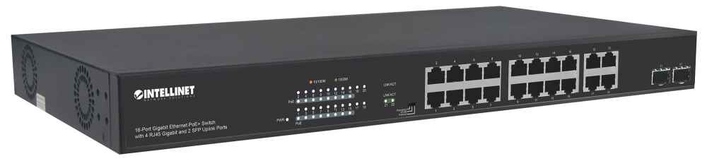 16-Port Gigabit Ethernet PoE+ Switch with 4 RJ45 Gigabit and 2 SFP Uplink Ports Image 2