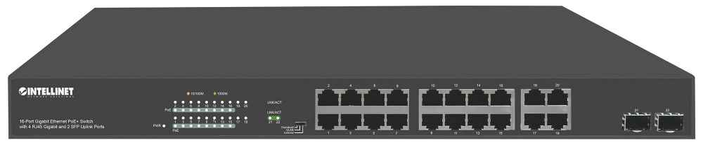 16-Port Gigabit Ethernet PoE+ Switch with 4 RJ45 Gigabit and 2 SFP Uplink Ports Image 3
