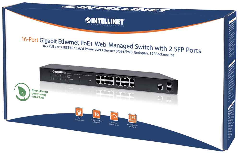 16-Port Gigabit Ethernet PoE+ Web-Managed Switch with 2 SFP Ports Packaging Image 2