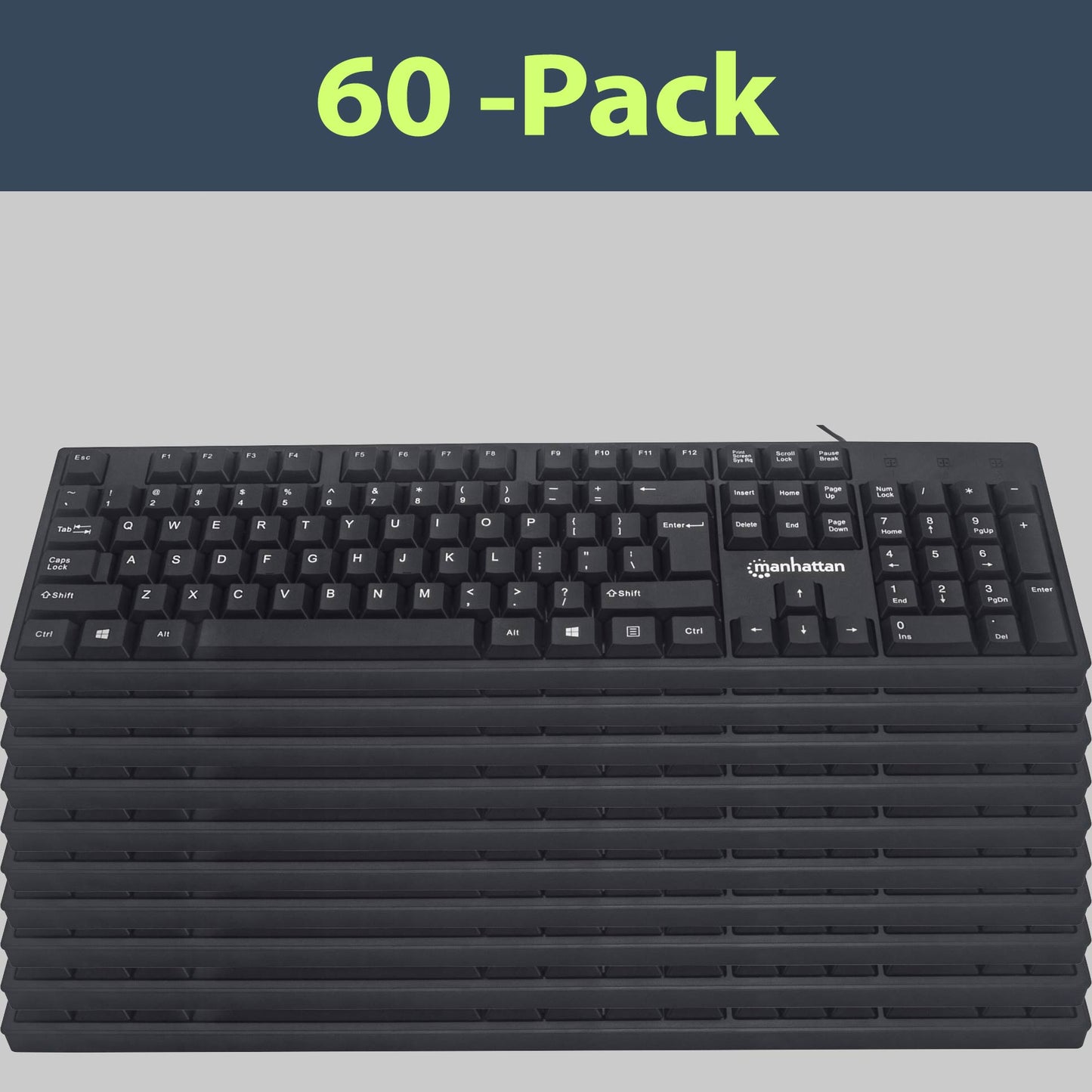 Wired Computer Full Size USB Keyboard, Bulk Buy, Black, for Windows, PC, Laptop - 3 Year Warranty