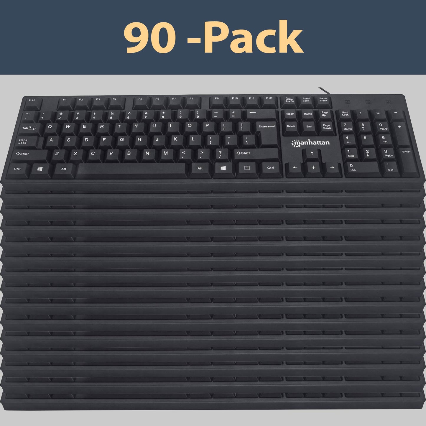 Wired Computer Full Size USB Keyboard, Bulk Buy, Black, for Windows, PC, Laptop - 3 Year Warranty