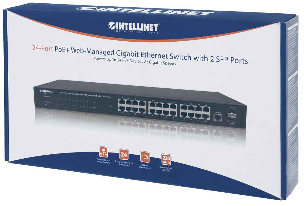 24-Port Gigabit Ethernet PoE+ Web-Managed Switch with 2 SFP Ports Packaging Image 2