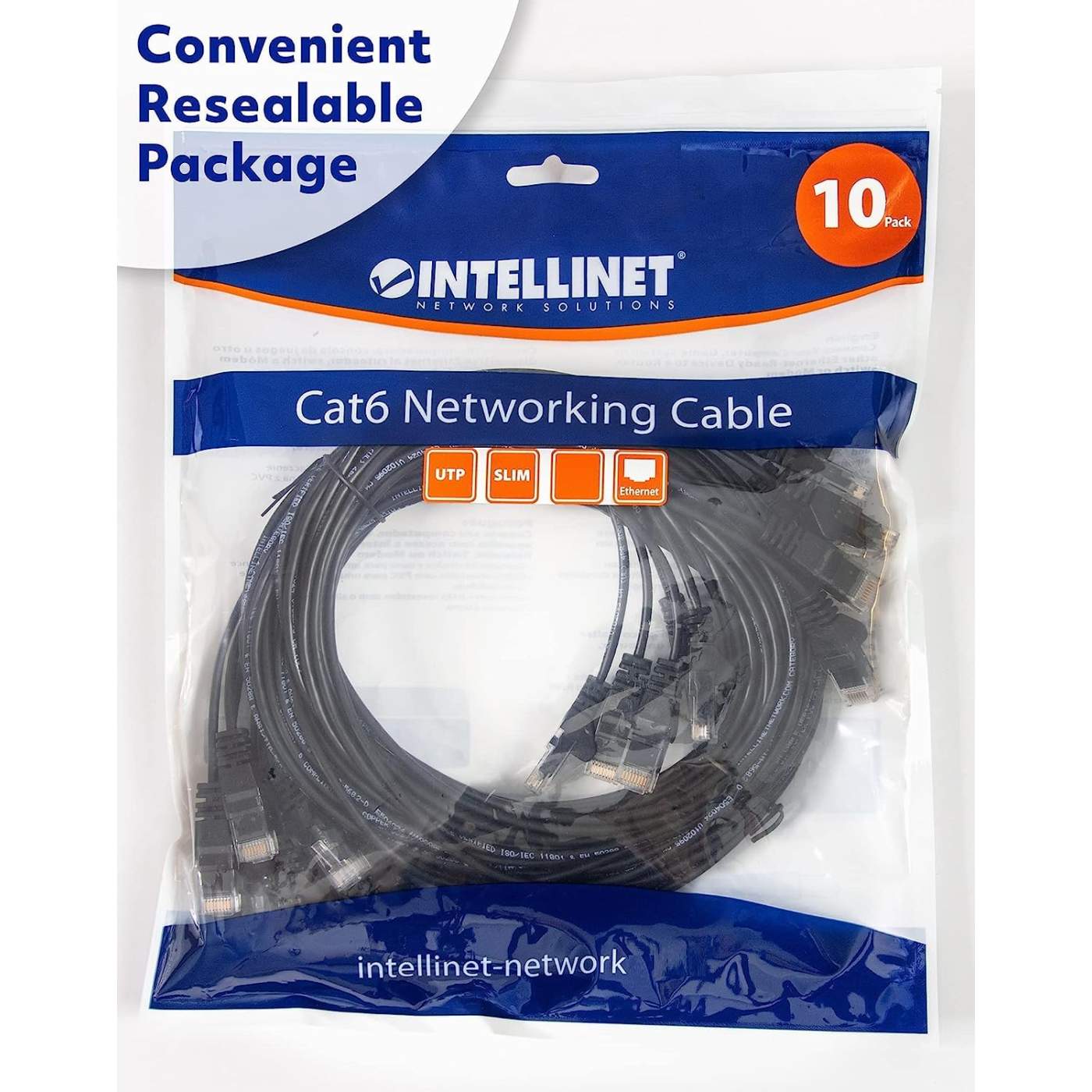 Cat6 U/UTP Slim Network Patch Cable, 14 ft., Black, 10-Pack Packaging Image 2